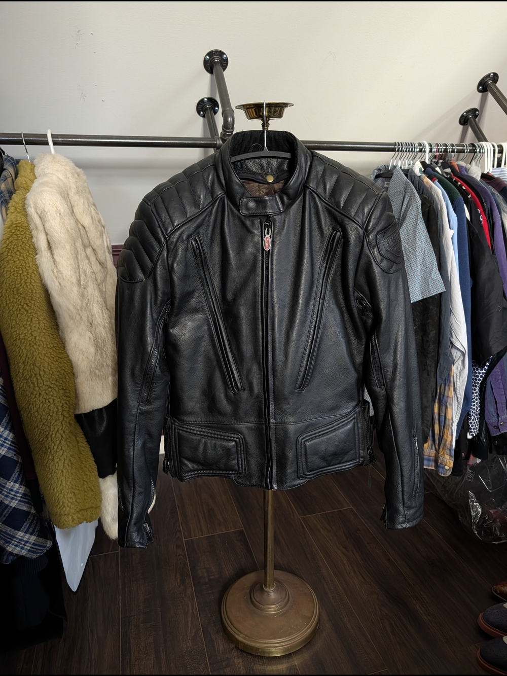 FIRSTGEAR Genuine Leather Padded Lined Men's Black Motorcycle Biker Jacket 44